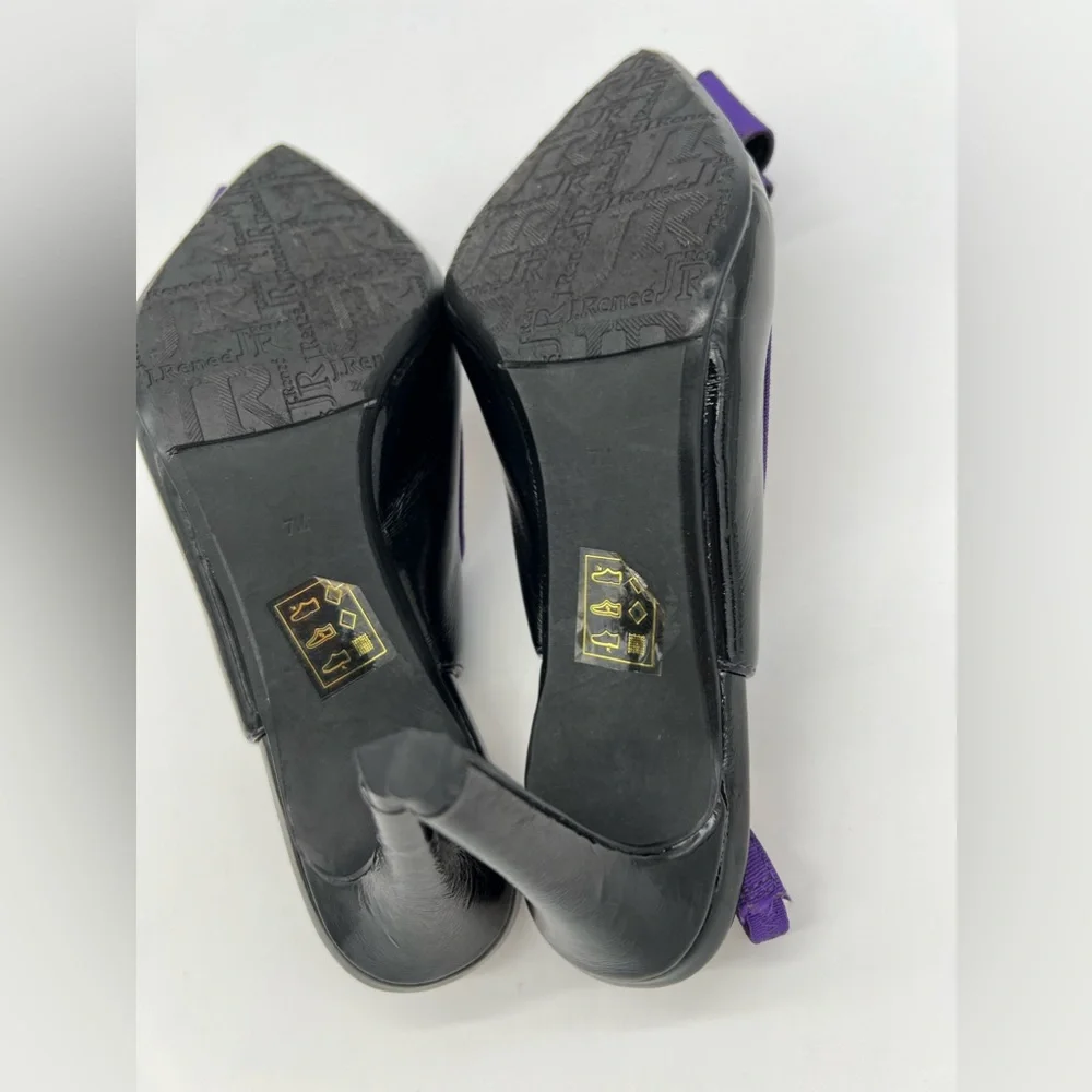 J Renee Marva Slingback Size 7 M Black Patent Leather Purple Bow - Picture 14 of 16